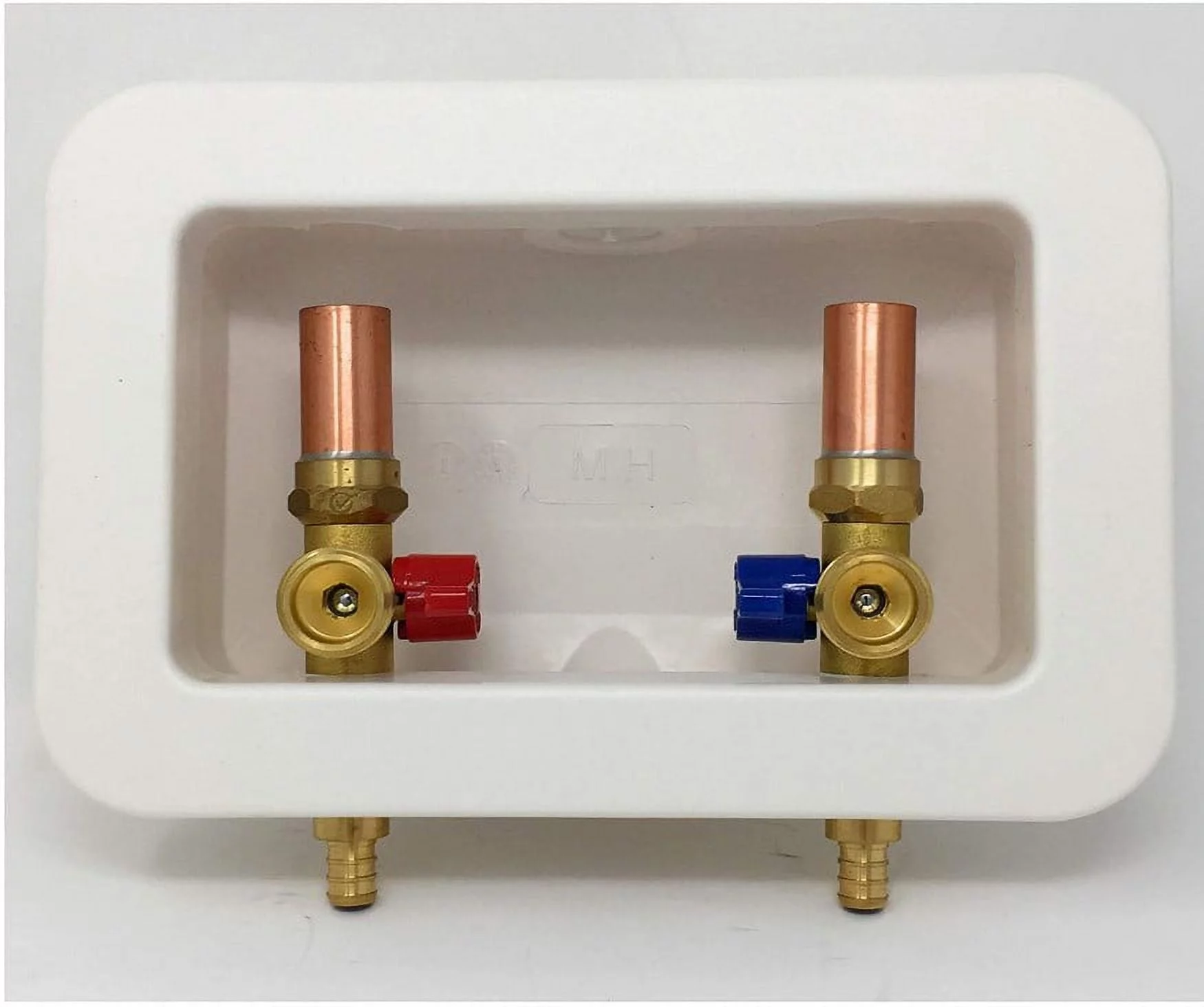 OUTLET BOX and VALVES WITH WATER HAMMER ARRESTOR 1/2 F1807 PEX x 3/4 MHT Hose Male Connector Washing Machines Assembly Kit Long Shank Lead Free Easy Shutoff Hookup with Copper Risers