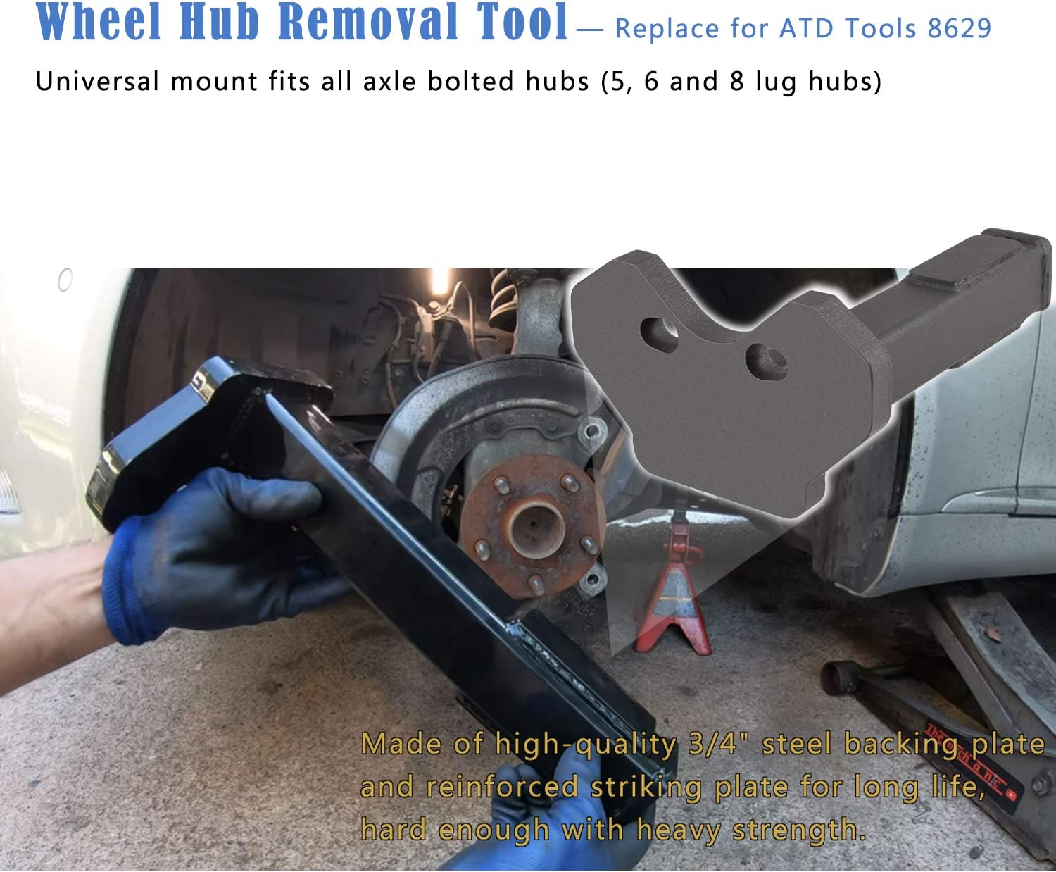 8629 Universal Wheel Hub Removal Tool Replace for ATD Tools, Compatible with All Axle Bolt Hubs (5, 6 and 8 Lug Hubs). - Image 3