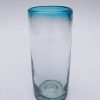Mexican Blown Glass Highball Glasses Aqua Blue Rim (Set of 6)