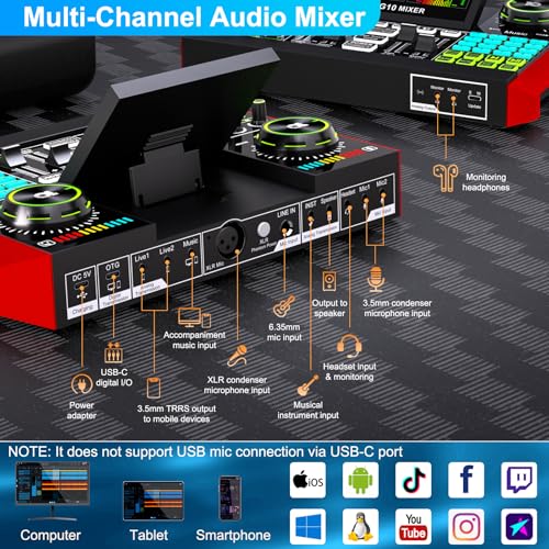 Podcast Microphone Bundle with Live Sound Card Audio Mixer, Podcast Equipment Bundle with 3.5mm Condenser Microphone for Pc/Phone Live Streaming Singing Gaming, Sound Board with Voice Changer, Denoise - Image 24