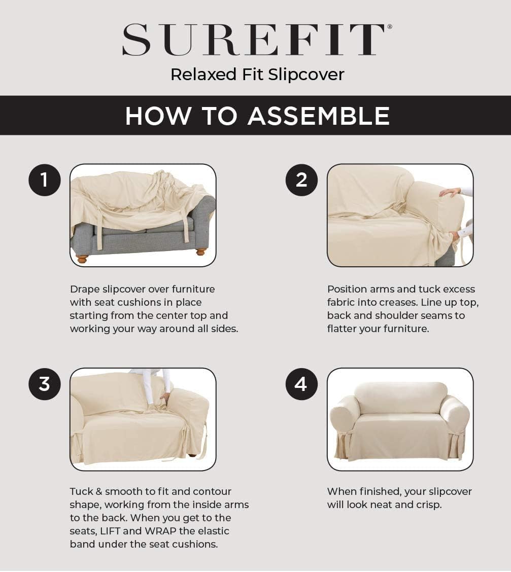 SureFit Home D??cor SF38684 Stretch Pique Box Cushion Recliner Wingback Chair Slipcover, Form Fit, Polyester/Spandex, Machine Washable, Two Piece, Cream Color - Image 8