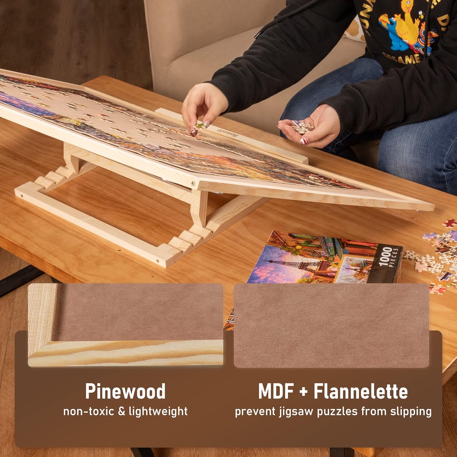 Becko US Puzzle Board & Bracket Set/Wooden Puzzle Board Kit/Jigsaw Puzzle Plateau – with Puzzle Board for Up to 1500 Pieces - Image 5